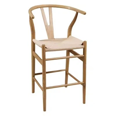 Kursi Bar Tali Anyaman Kayu Solid Dengan Punggung